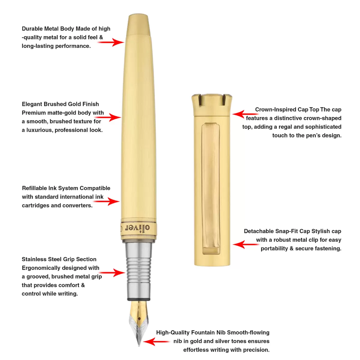 Oliver Crown Brush Finish Fountain Pen A